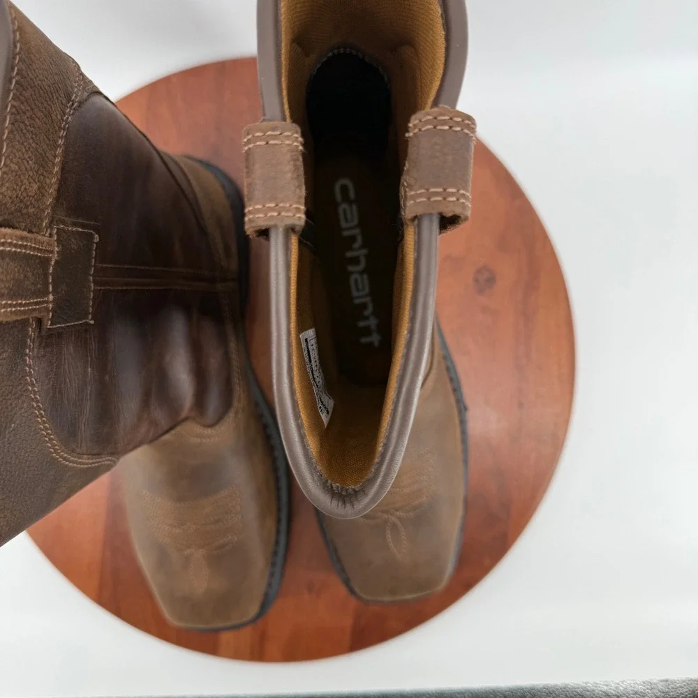 Carhartt Wellington Work Boots Brown Leather Square Toe CMP1218 Size Men 11 M